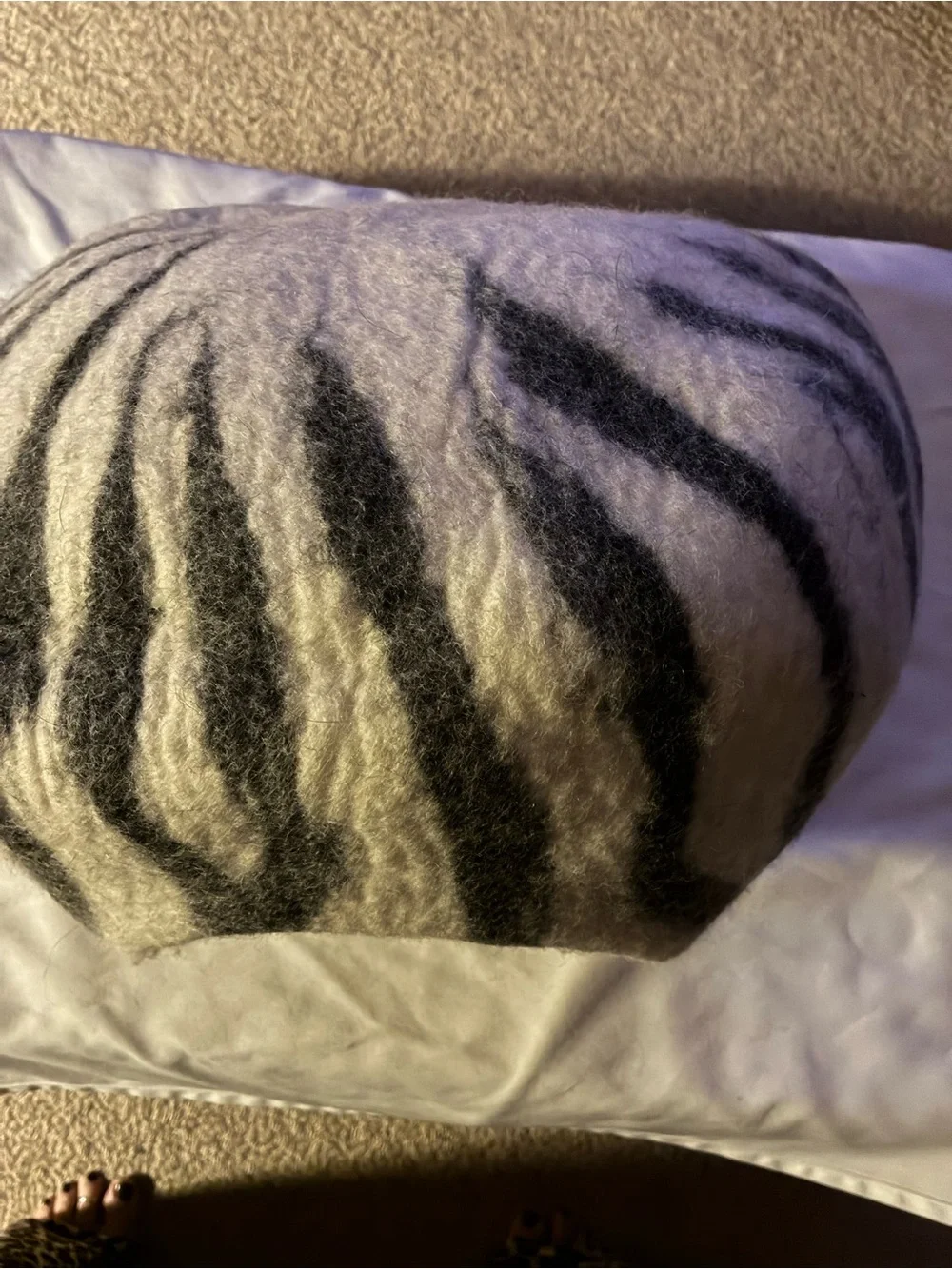 Plush Felted Cave Bed for Dogs - White & Gray Stripes Dog/  toy NoT Included :)